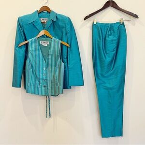 Carlisle 3 Piece Pant Suit Womens Size 4 Blue Dupioni Silk Mother of Bride Event